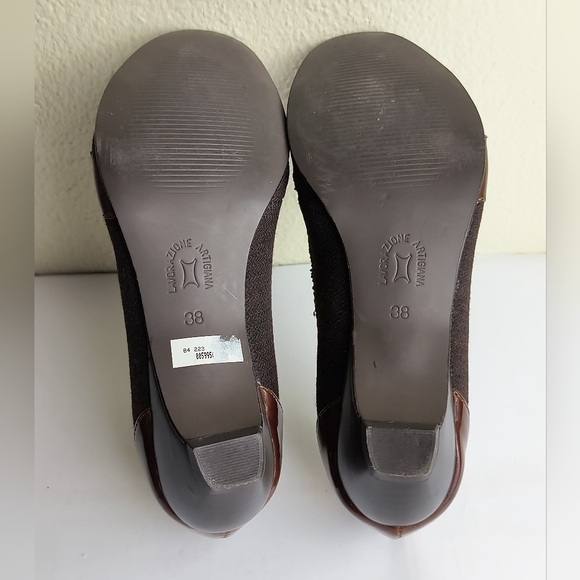 Chic Brown and Purple Heels with Decorative Cut-Outs Size 7.5/38 - Picture 5 of 9